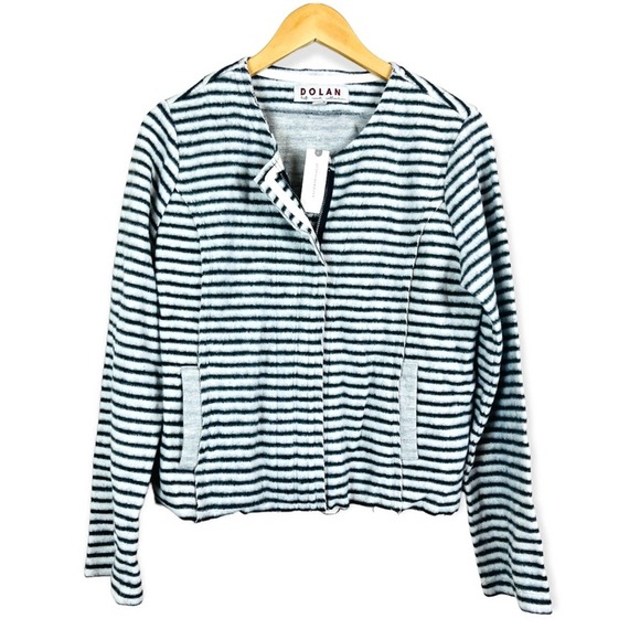 ANTHROPOLOGIE Dolan Striped Brushed Fleece Zipper Front Jacket MEDIUM Moto - Picture 1 of 8